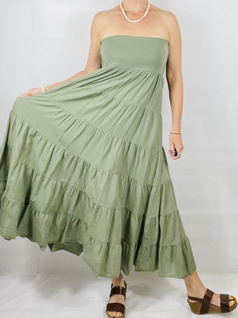 Khaki Green Tiered Versatile- Skirt/Dress