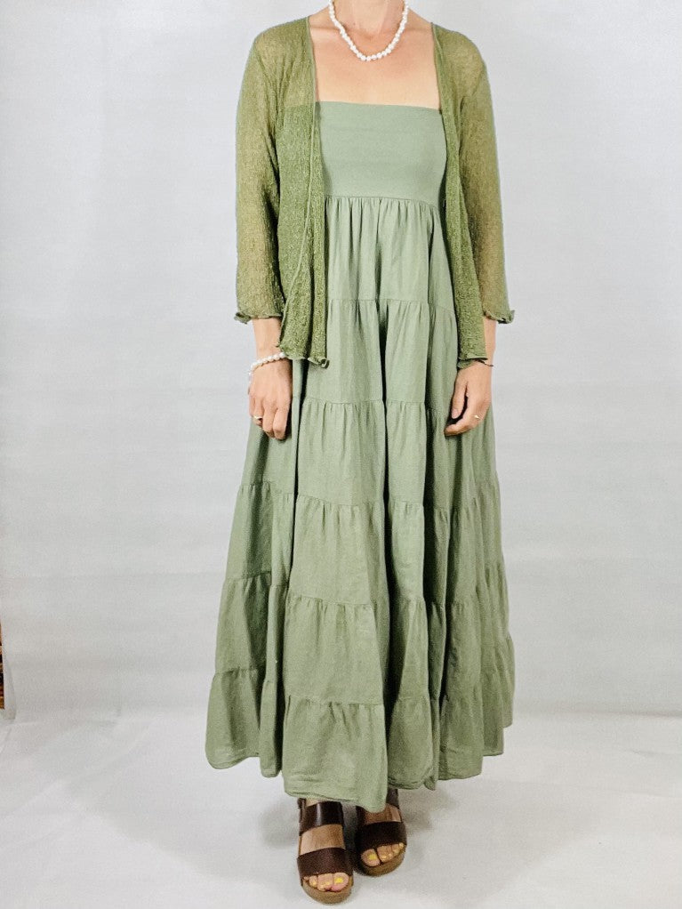 Khaki Green Tiered Versatile- Skirt/Dress