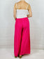 Pink Wide leg Linen Trousers with Buttons