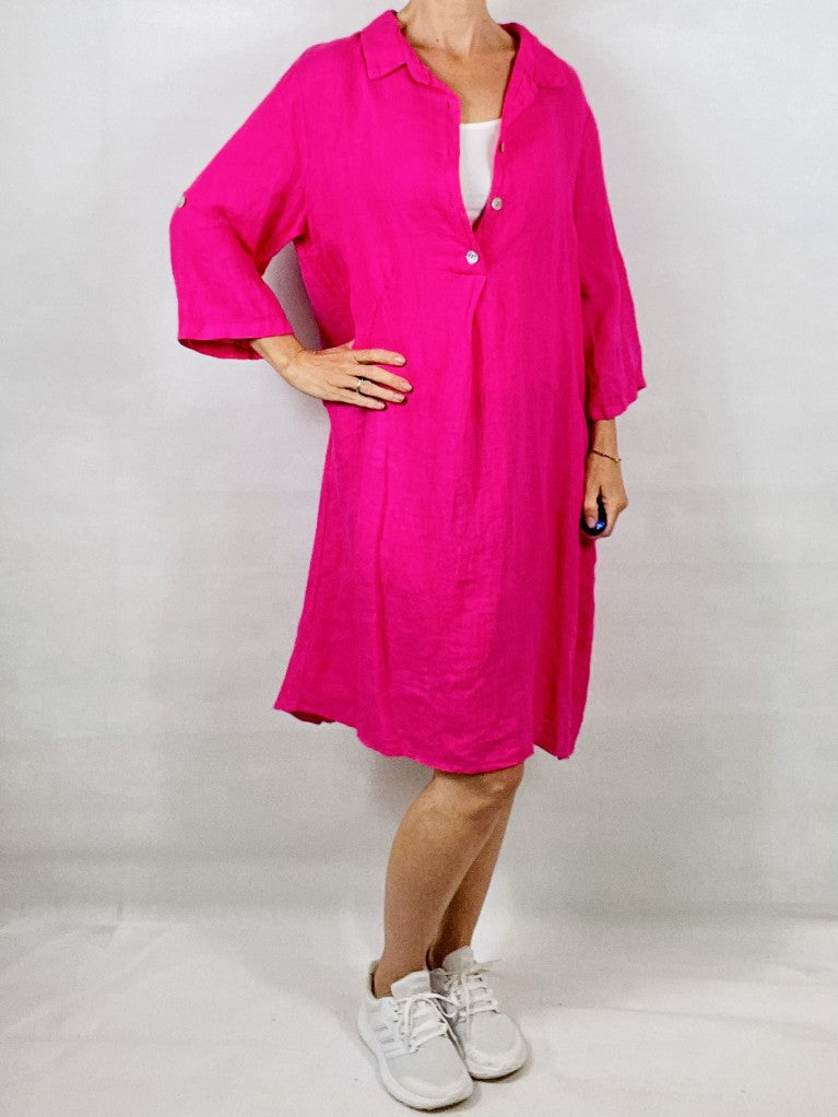 Pink Linen Tunic with Two Pockets