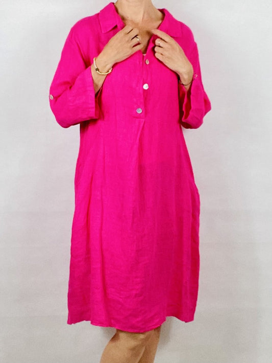 Pink Linen Tunic with Two Pockets