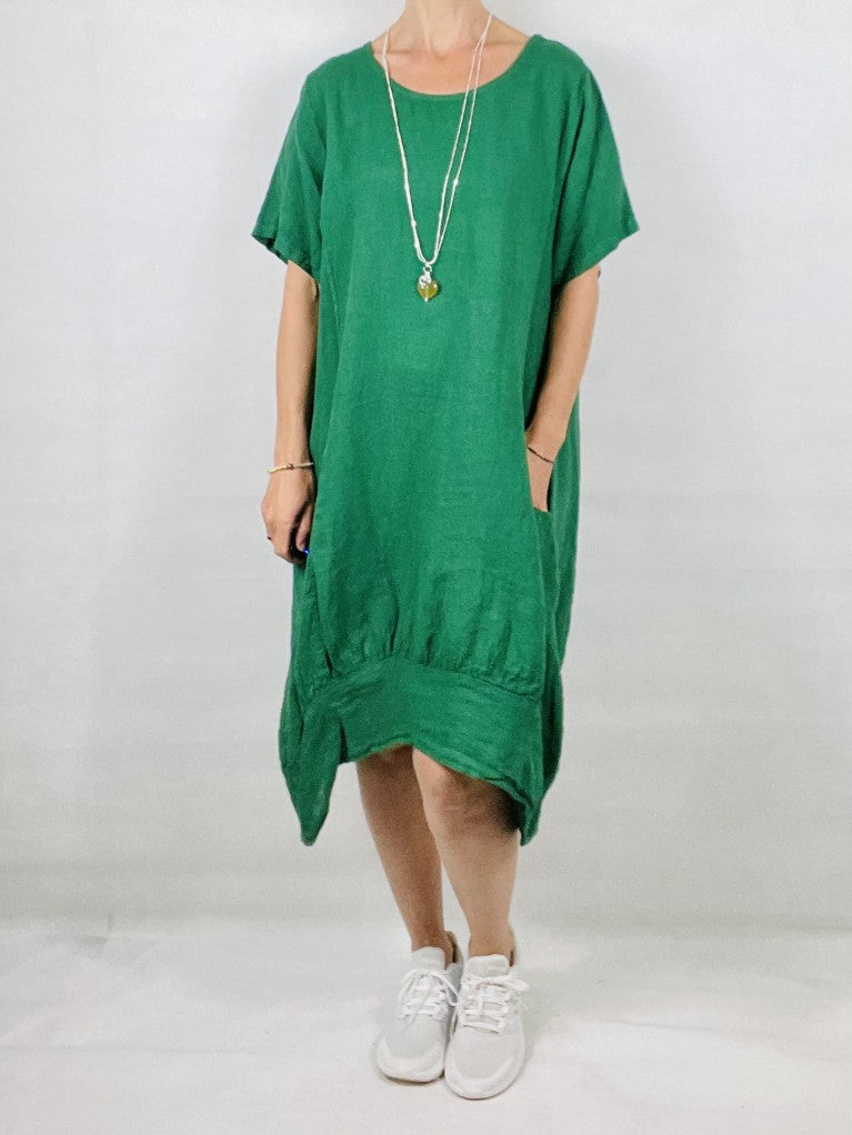 Green Linen Two Pocket Dress