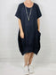 Navy Linen Two Pocket Dress