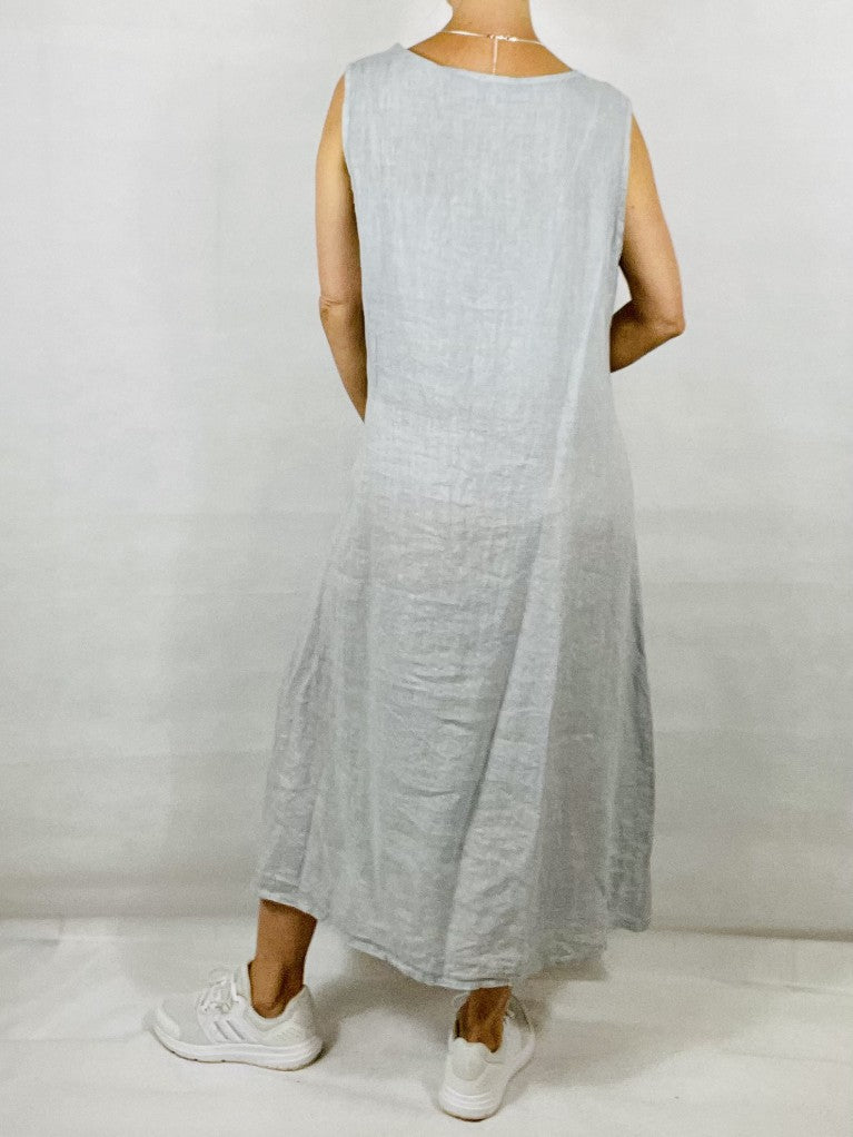 Silver Grey Linen Dress with Tie