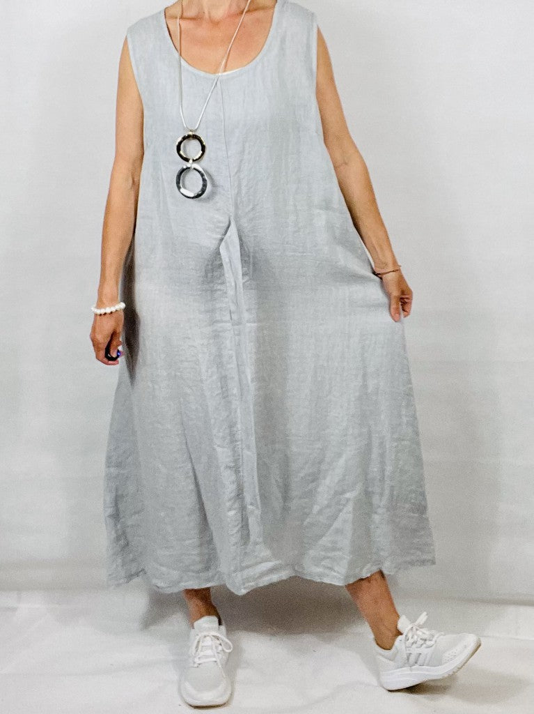 Silver Grey Linen Dress with Tie