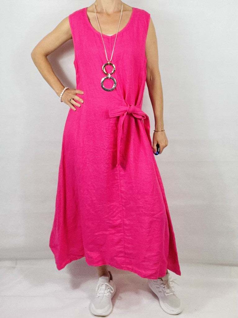 Pink Linen Dress with Tie