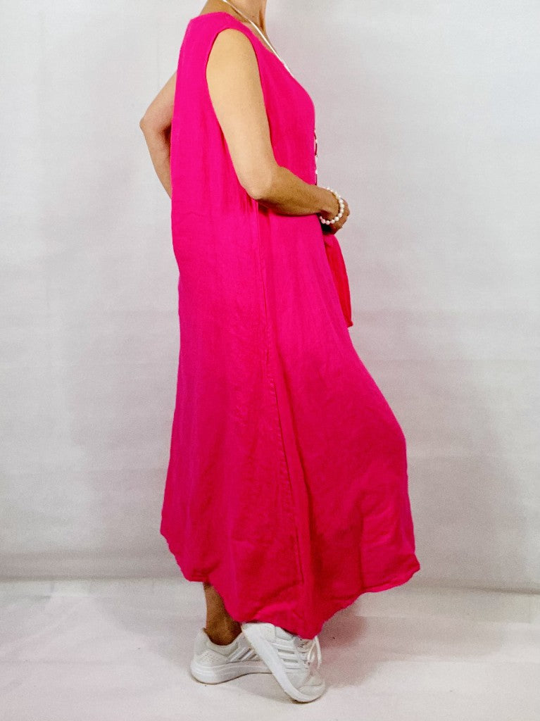 Pink Linen Dress with Tie