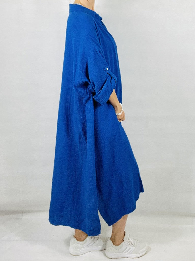 Cobalt Blue Cotton Maxi Dress with Sleeves.