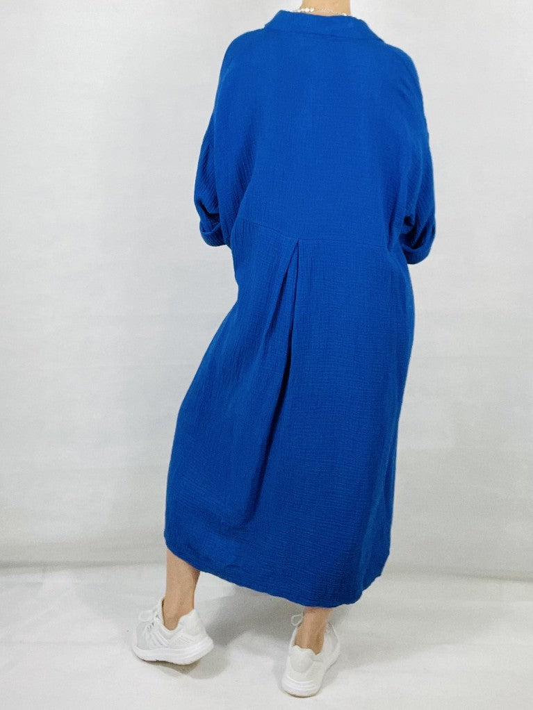 Cobalt Blue Cotton Maxi Dress with Sleeves.